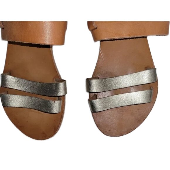 Handmade Leather "Clio" Style Sandals from Greece Gold Metallic Straps Size 7.5 - Picture 5 of 14